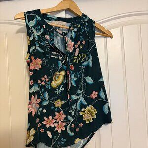 Ann Taylor LOFT Sleeveless Blouse XSP Xtra Small Petite Navy Blue Floral Print
